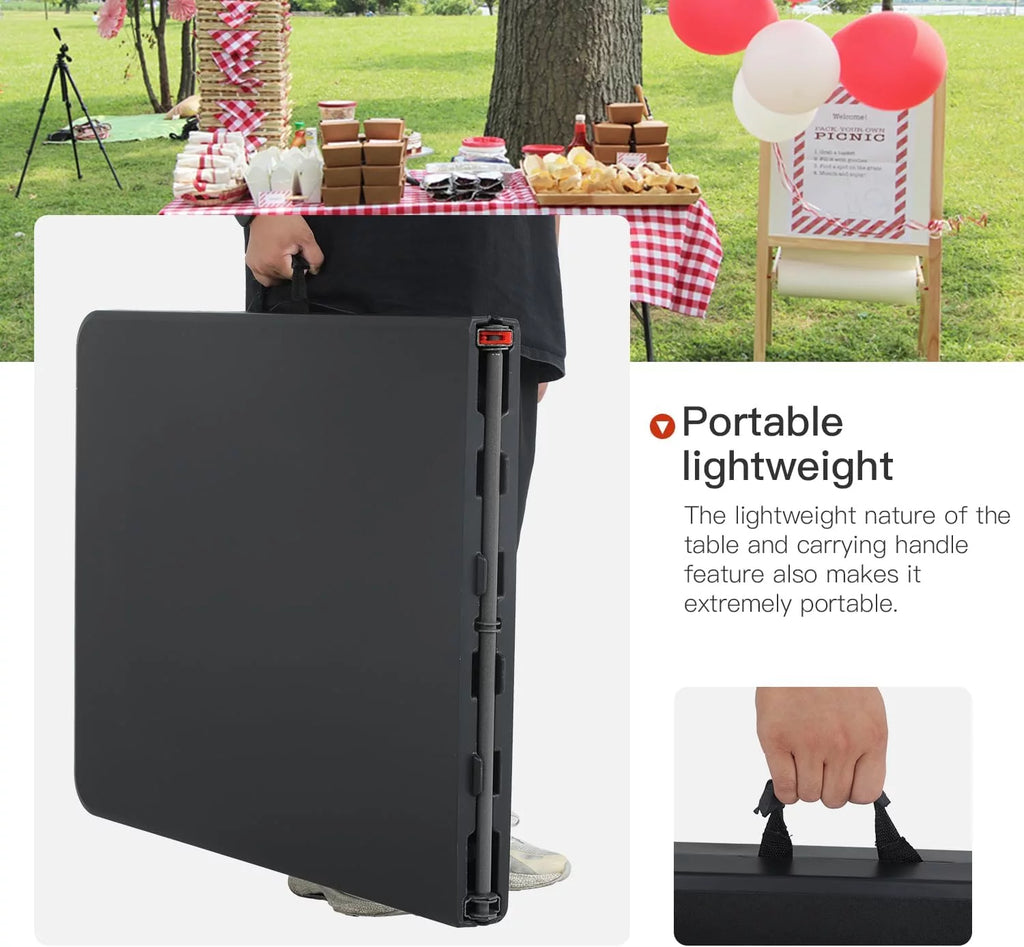 Black 6ft Plastic Folding Table with Carrying Handle U440410