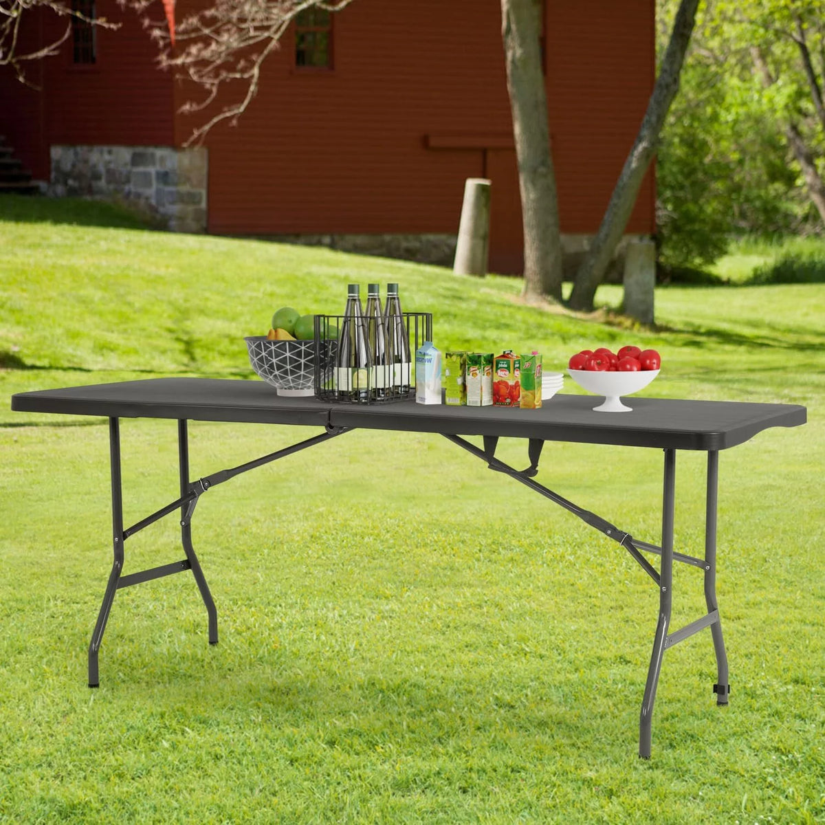 Black 6ft Plastic Folding Table with Carrying Handle U440410