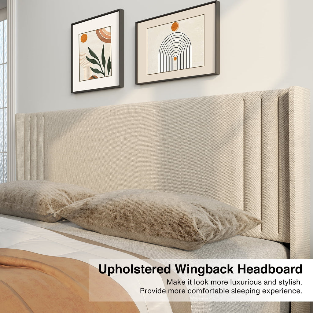Queen Bed Frame with Wingback Headboard B7340