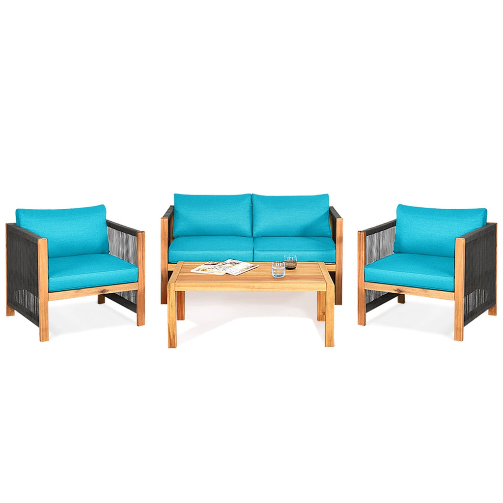 4 Pc Acacia Wood Outdoor Patio Conversation Set T464329