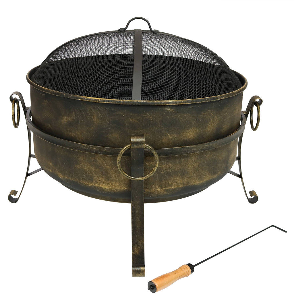 24 inch Steel Cauldron Fire Pit with Spark Screen A5354
