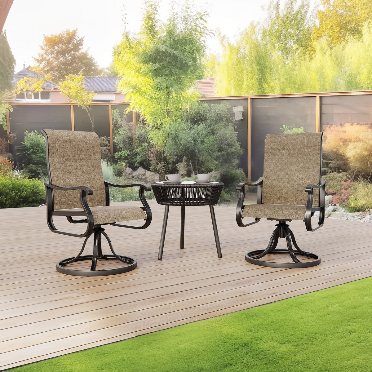 Khaki Swivel Outdoor Chairs Set of 2 Textilene P554423