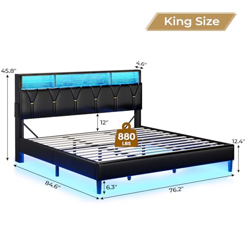 Creamy White Velvet Upholstered Full Size Bed Frame with Headboard Storage and LED Lights G9334