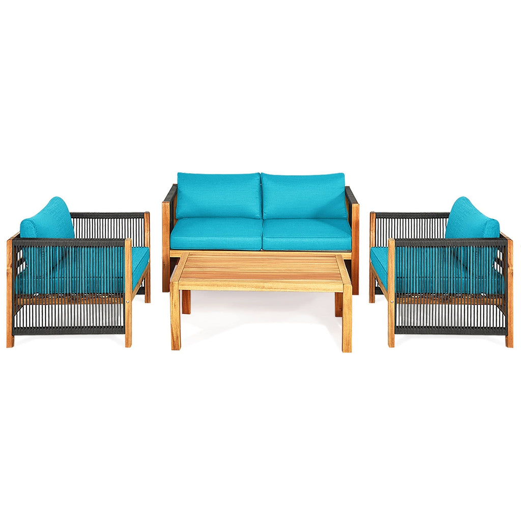 4 Pc Acacia Wood Outdoor Patio Conversation Set T464329