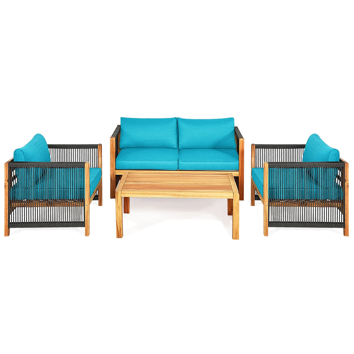 4 Pc Acacia Wood Outdoor Patio Conversation Set T464329