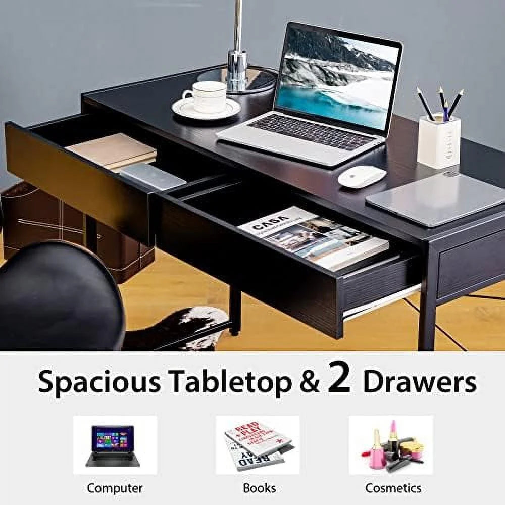 Black Computer Desk with 2 Drawers D972925