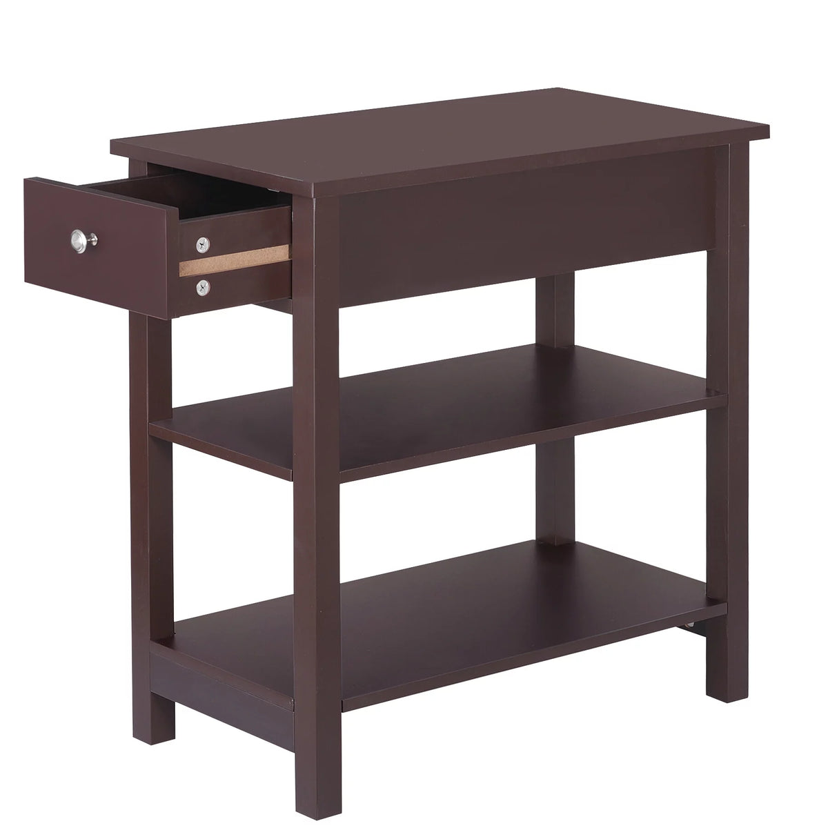 2 Pack 3-Tier Narrow MDF End Table with Drawer & Storage Shelf X4550