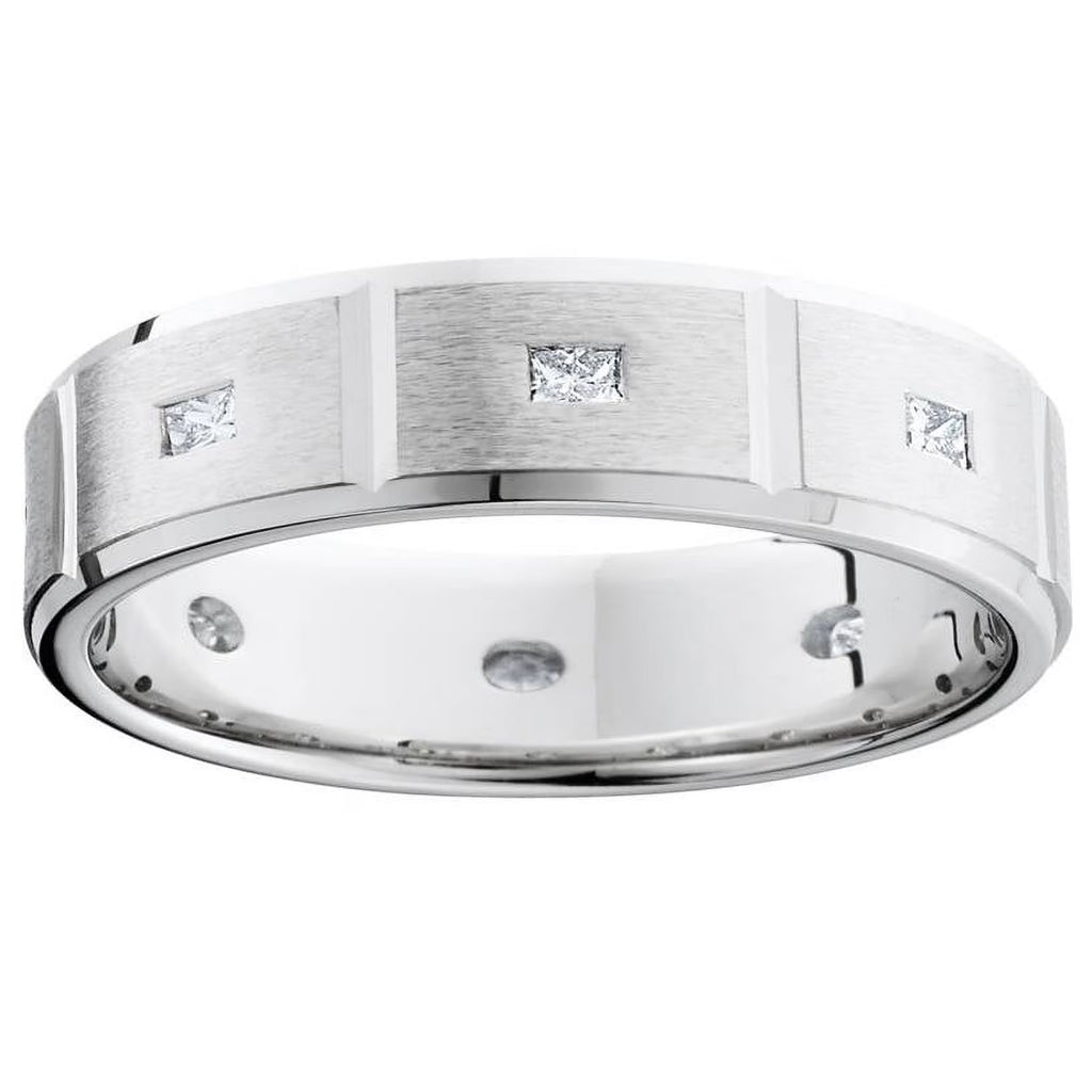 Princess Cut Diamond White Gold Wedding Ring Band F4175
