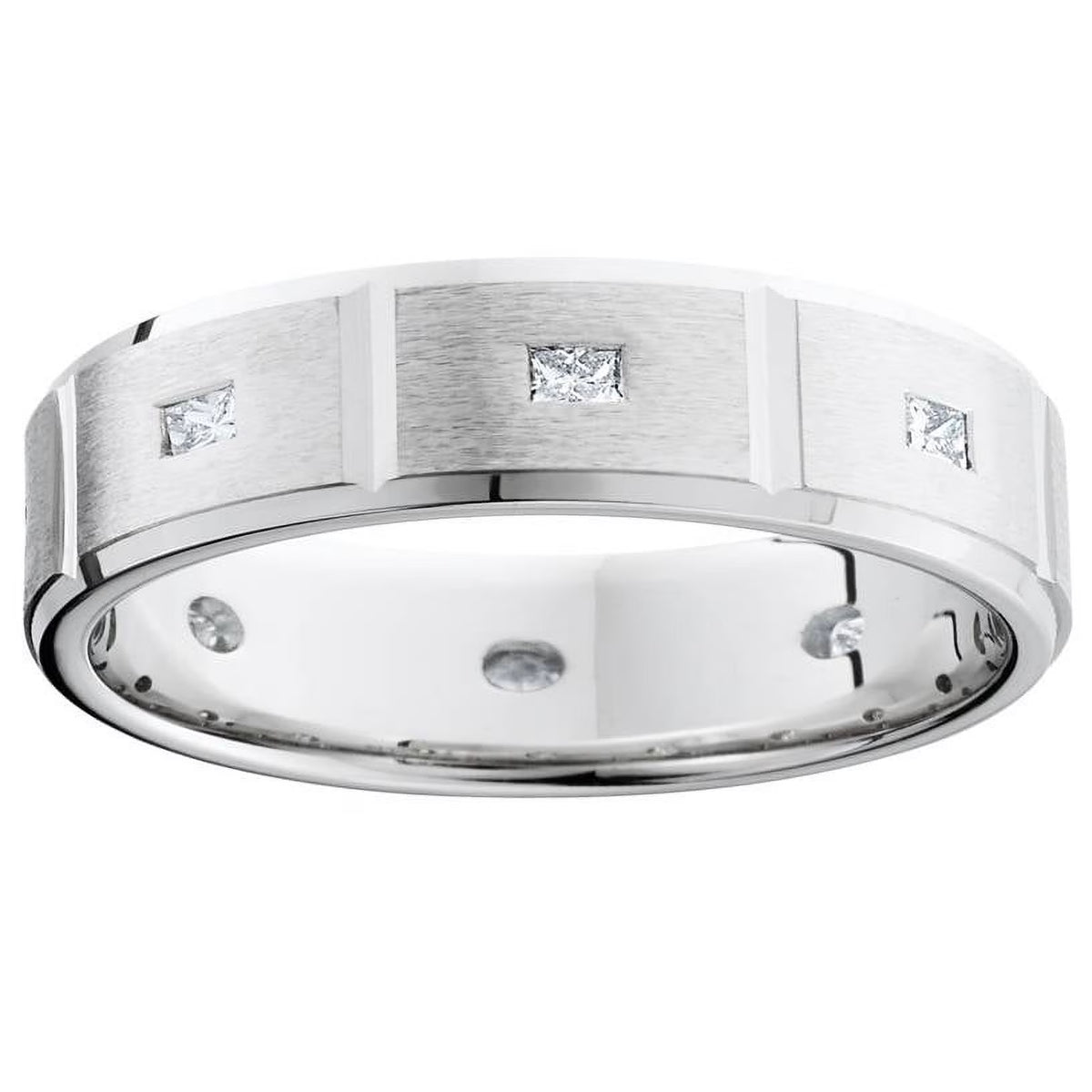 Princess Cut Diamond White Gold Wedding Ring Band F4175