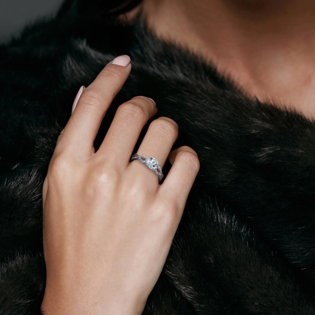 10kt White Gold Aquamarine Diamond Engagement Ring R8751