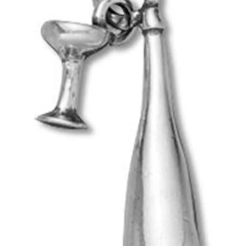 Sterling Silver 3D Moveable Champagne Bottle With Glass Charm R173