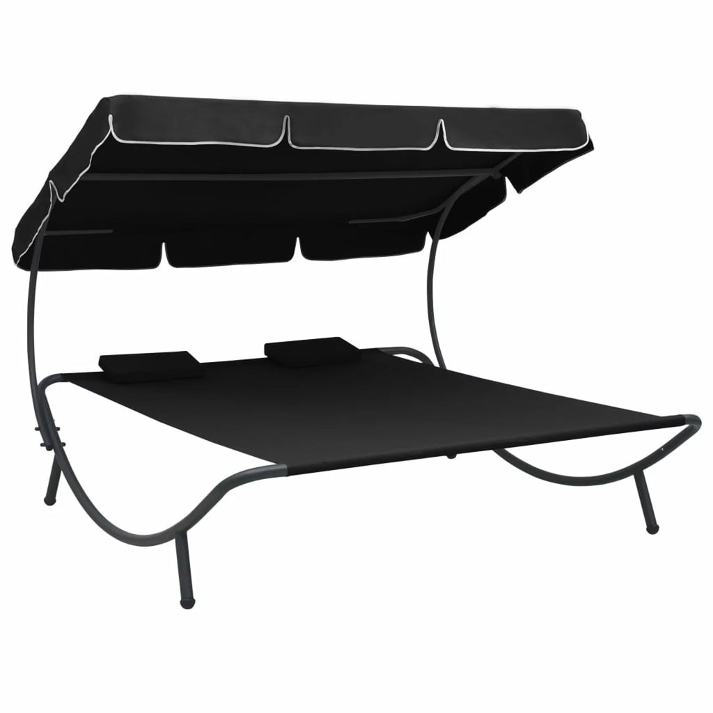 Outdoor Bed with Canopy and Pillows Black V406146