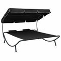 Outdoor Bed with Canopy and Pillows Black V406146