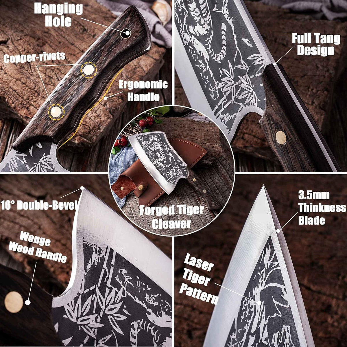 High Carbon Steel Full Tang Meat Cleaver with Solid Wooden Handle X941450