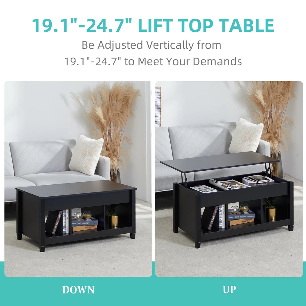 Lift Top Coffee Table with Hidden Storage and 3 Open Shelves N660577