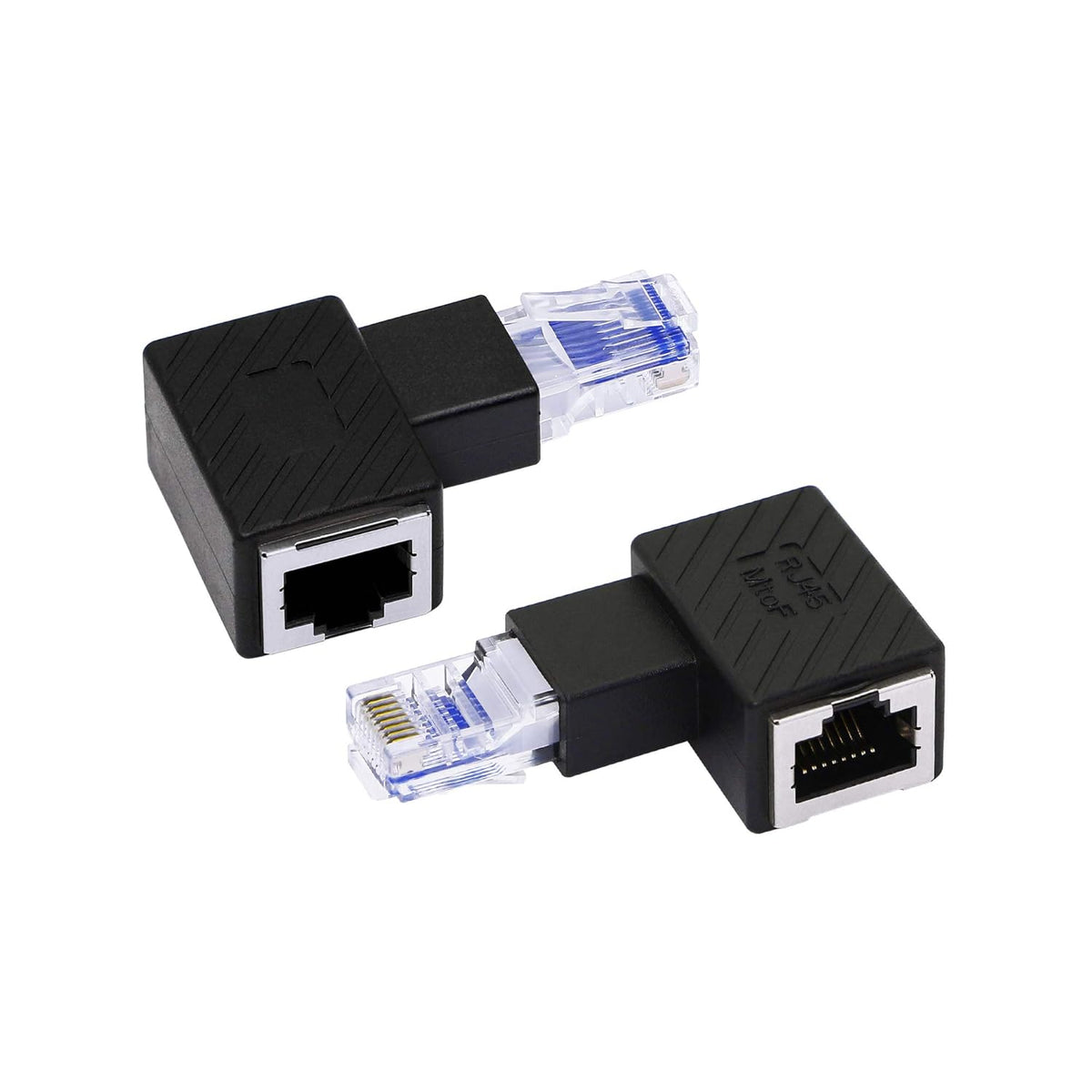 Left Angle Ethernet Adapter, 90 Degree RJ45 Male to Female Extension Cat6 LAN Network Connector (2-Pack) Black V61478