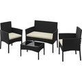 4 Pieces Rattan Wicker Patio Furniture Set with Cushion and Glass Table J981712