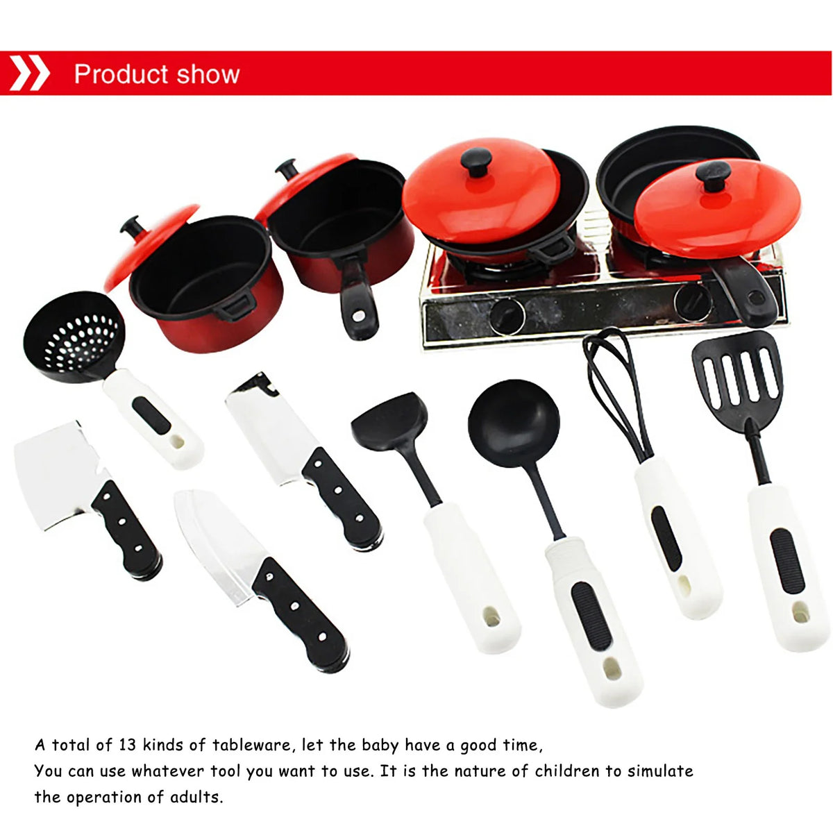 13 Pcs Kids Kitchen Toy Cookware Set with Play Food A520585