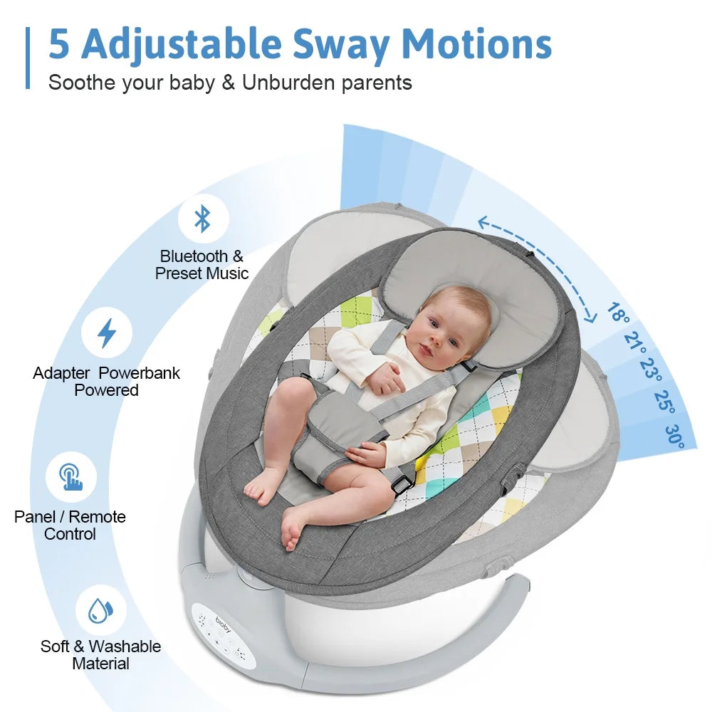 Electric Baby Swing with Remote Control, 5 Swing Speeds, Grey E519765
