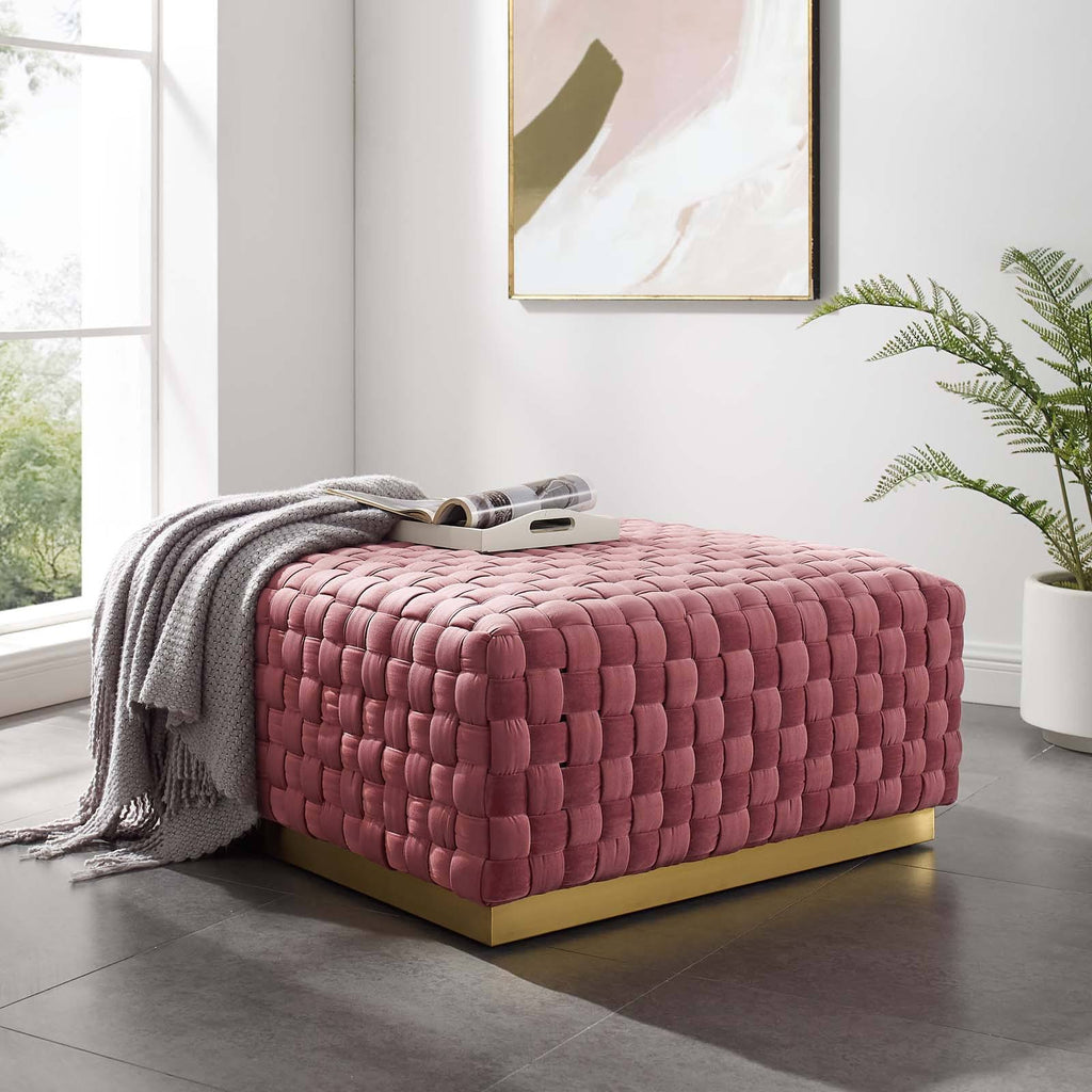 Gray Square Velvet Ottoman U184