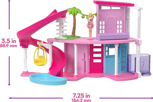 Mini Land DreamHouse & 3 Playsets with 4 1.5-Inch Dolls, Doll House Furniture & Accessories M375