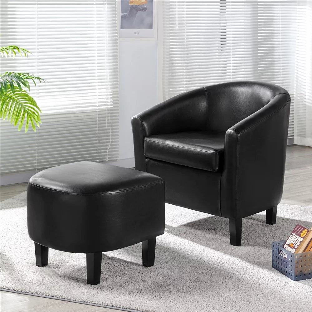 Faux Leather Tub Chair with Ottoman, Black K42671