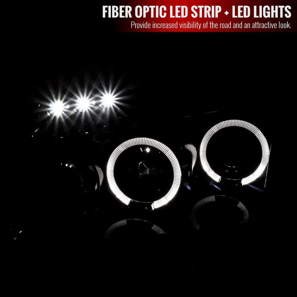 Glossy Black LED Halo Projector Headlights Pair P321060
