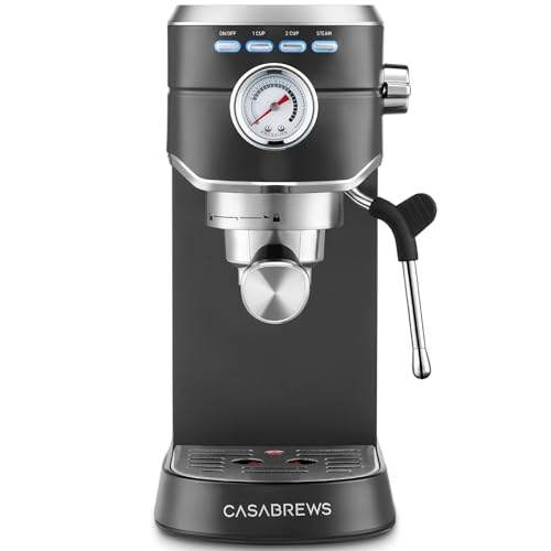Compact Espresso Machine with Steam Milk Frother, Stainless Steel, 34oz Water Tank E409714