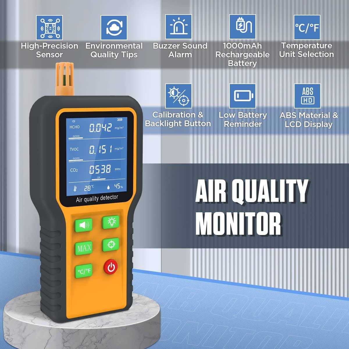 Air Quality Monitor CO2 Meter Carbon Dioxide Formaldehyde Detector N358
