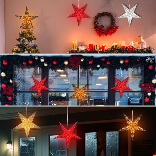 24 Inch White 3D 5-Point Paper Star Lantern E689571