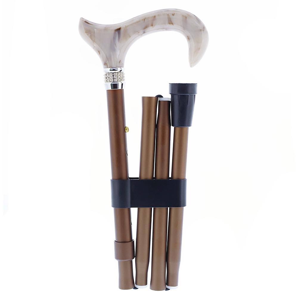 Champagne Pearlz Adjustable Folding Cane with Rhinestone Collar U3727