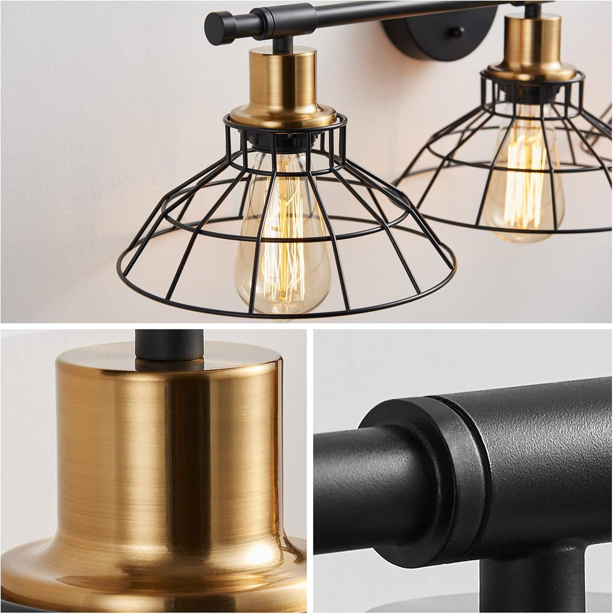 3-Light Black Metal Wall Mounted Bath Vanity Light Y247100