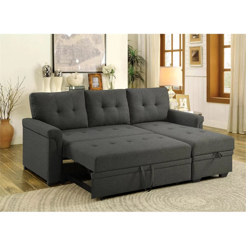 Fabric Reversible Sectional Sleeper Sofa with Storage in Gray N2461