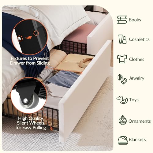 Queen Size White Velvet Upholstered Platform Bed Frame with 4 Storage Drawers G70245