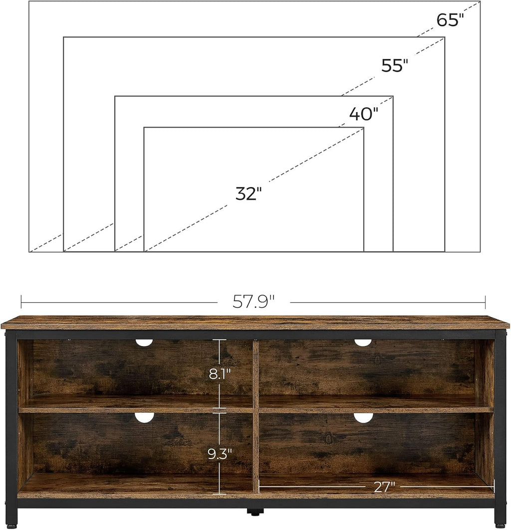 Rustic Brown and Black TV Stand with 4 Cubby and Adjustable Shelves S45467