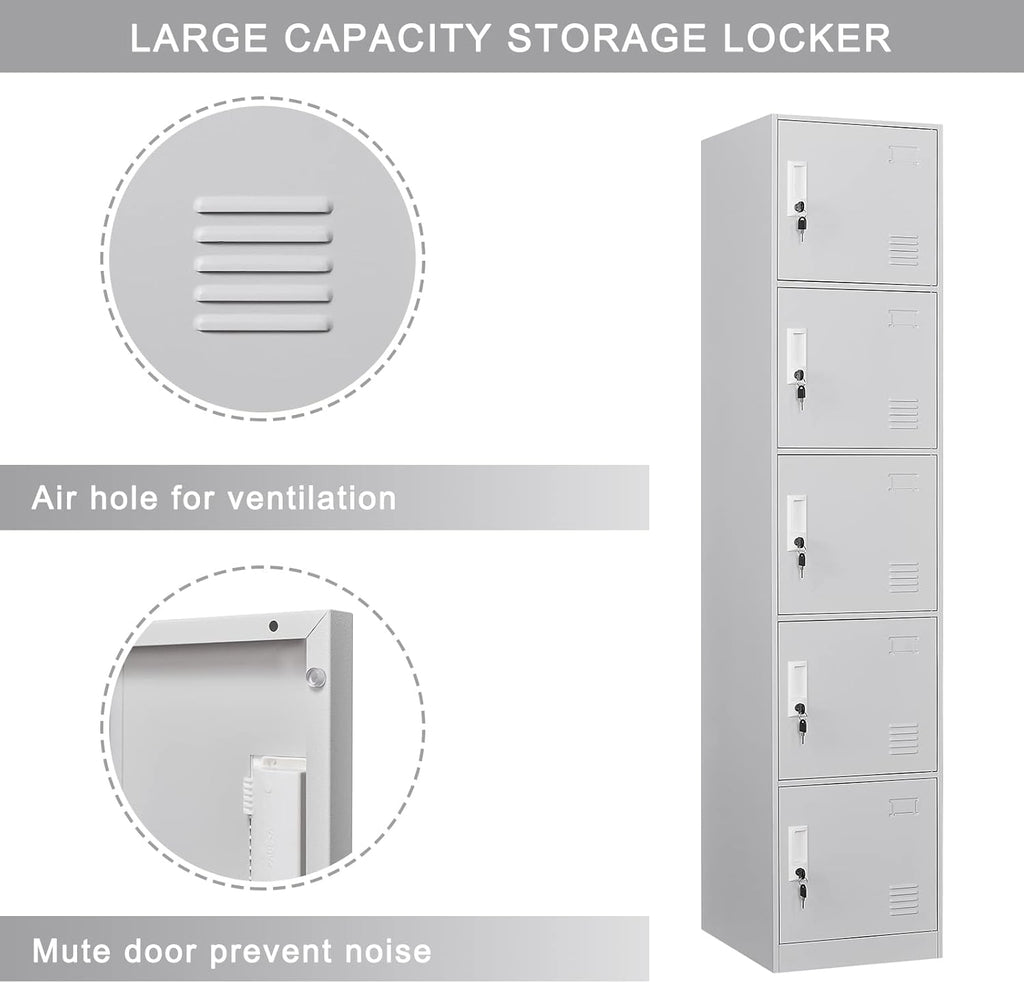 5 Door Light Gray Metal Locker Cabinet Y827