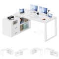 White 55 Inch L-Shaped Desk with File Cabinet and Drawers F6036