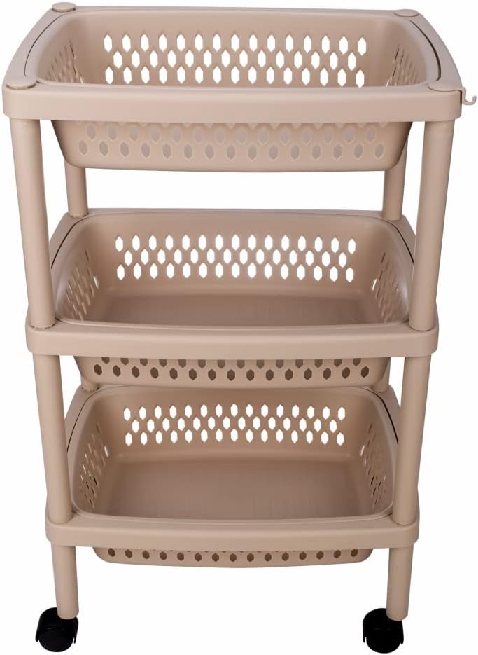 3 Layers Plastic Rolling Storage Cart with Wheels and Removable Baskets Z9184