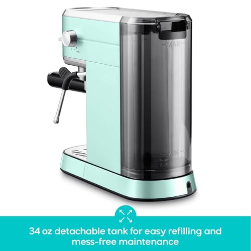 Compact Espresso Machine with Steam Milk Frother, Stainless Steel, 34oz Water Tank E409714