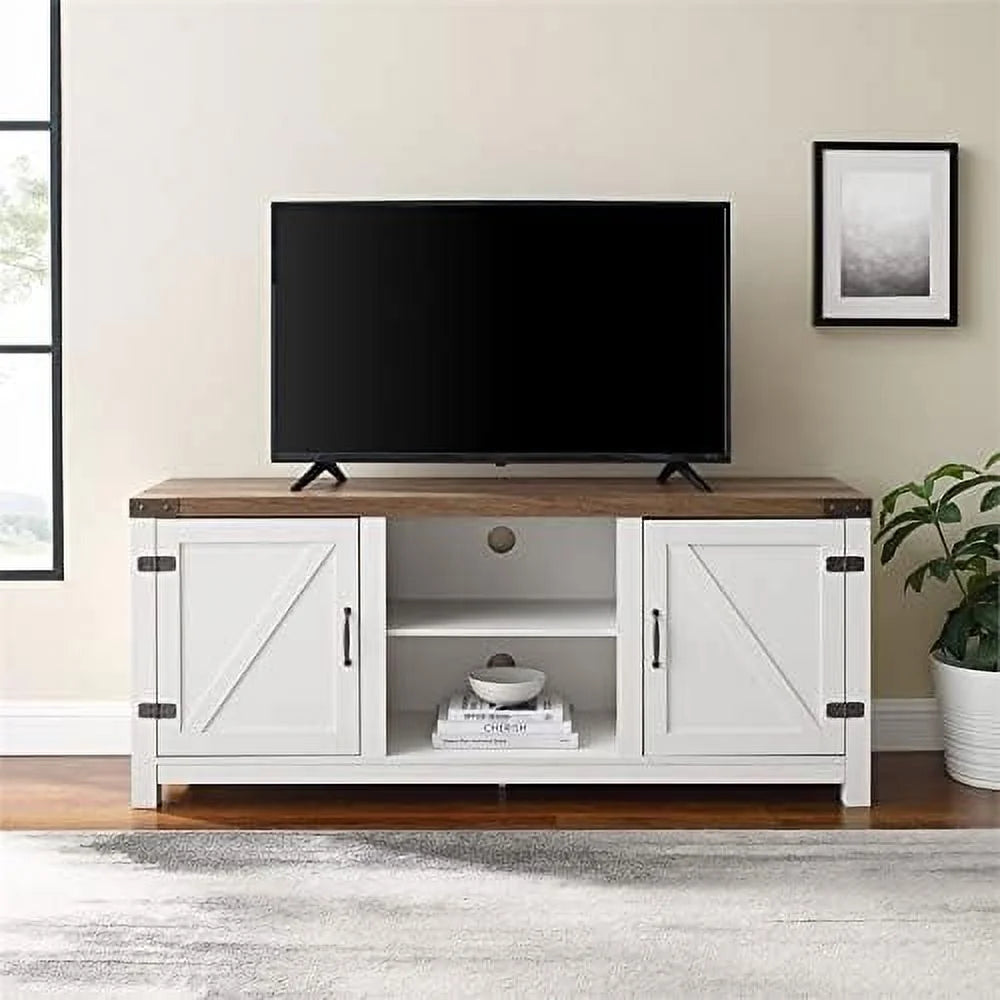 Rustic Wood TV Stand Up To 65" Brushed White Oak O6047