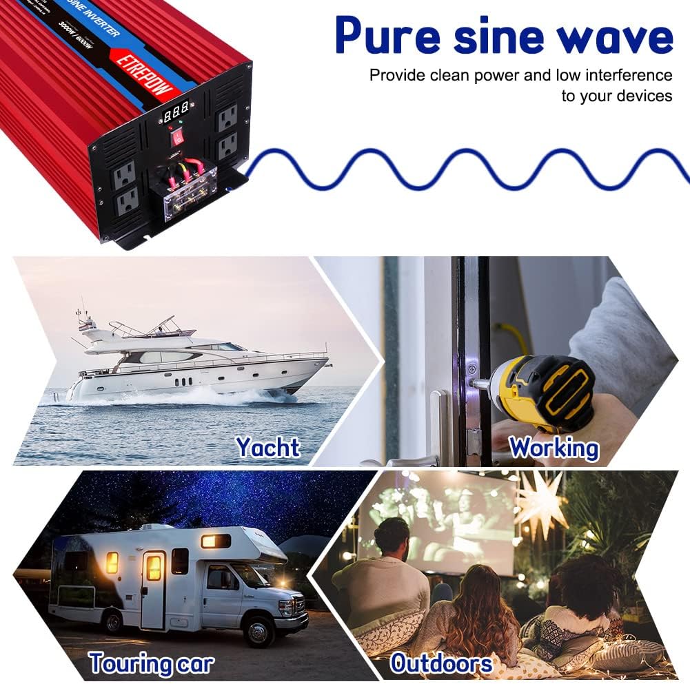 3000 Watt Pure Sine Wave Power Inverter 12V DC to 110V AC R58873