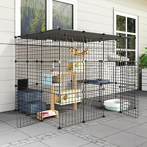Outdoor Cat Cages Enclosure with Enter Door, 55.1Lx41.3Wx41.3H Cat House Playpen O905253
