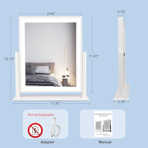 Makeup Mirror with Lights Lighted Up Vanity Mirror with Touch Control 3 Color Lighting Modes Dimmable 360°Rotation 13Inch P53012