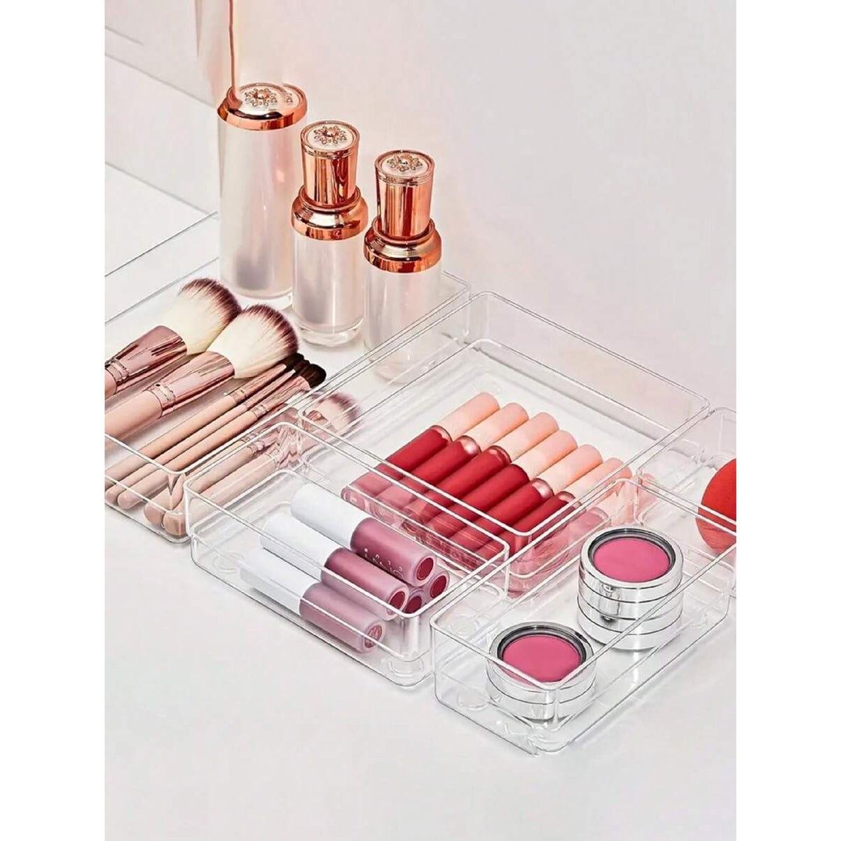 Clear Plastic Drawer Organizers Set, 4-Size Trays U5154
