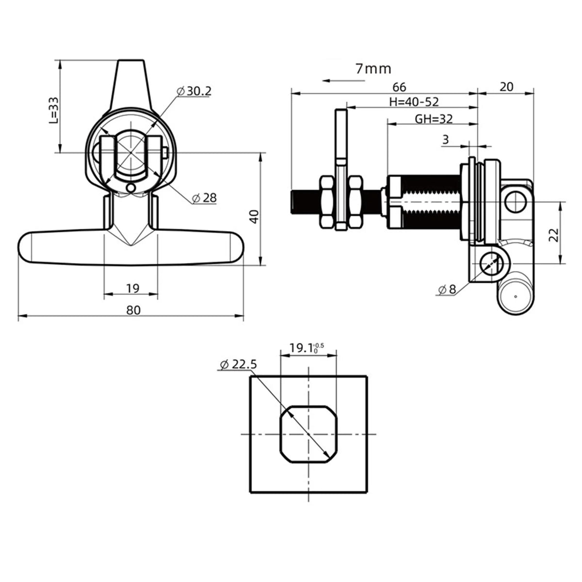 T Handle RV Door Lock Zinc Alloy Latch Lock K929781