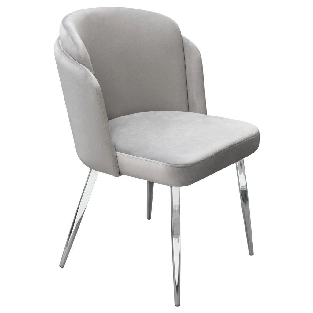 Grey Velvet Dining Chairs with Chrome Legs, Pack of 2 D515