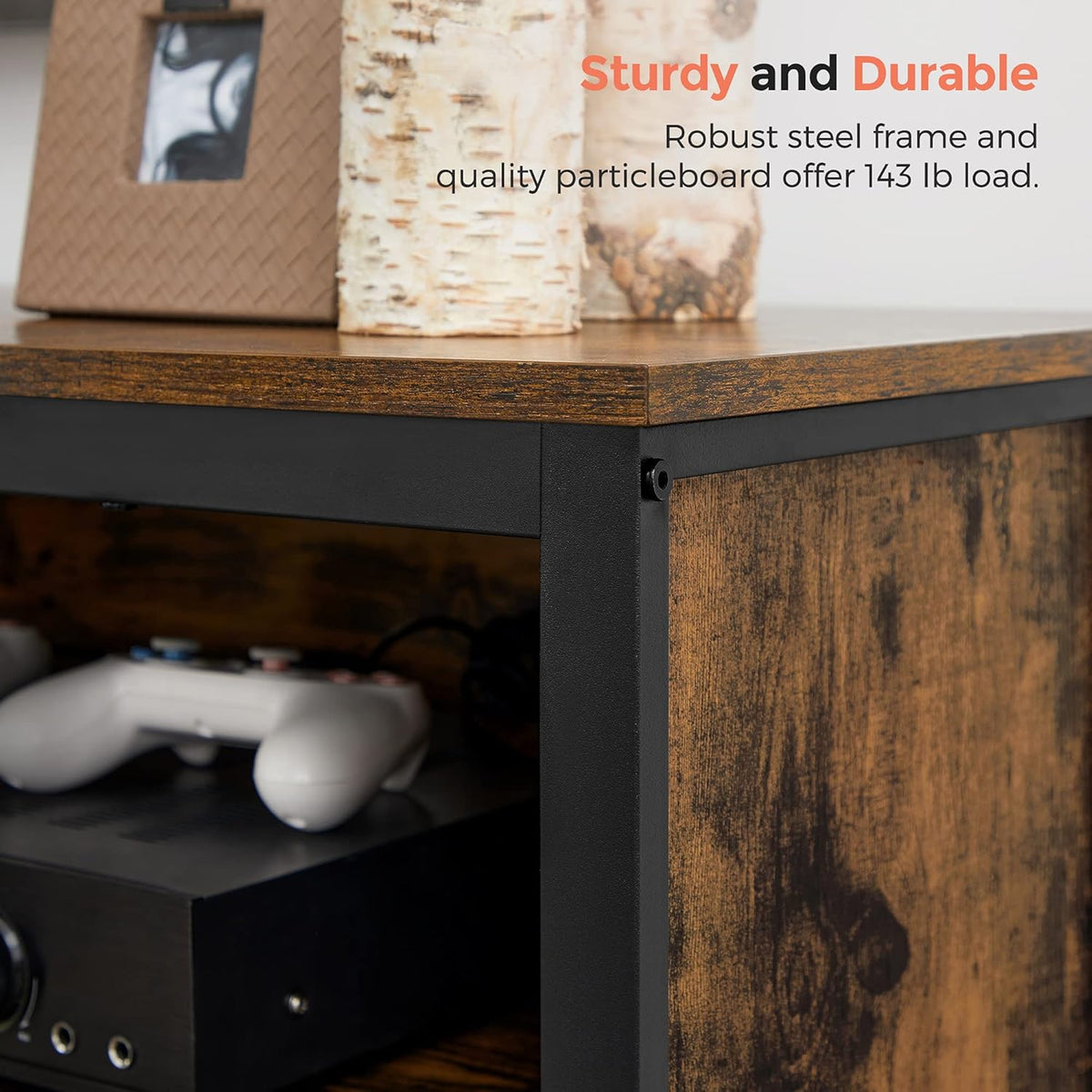 Rustic Brown and Black TV Stand with 4 Cubby and Adjustable Shelves S45467