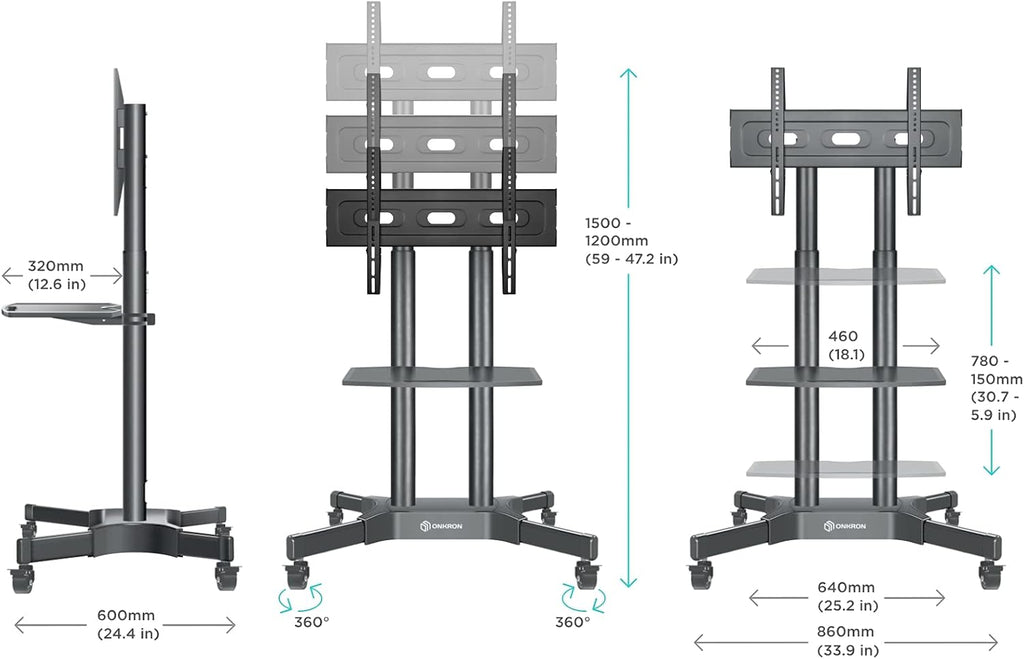 Mobile TV Stand Rolling TV Cart for 40 to 65 Inch LCD LED TV Screens with Wheels Shelves T302256