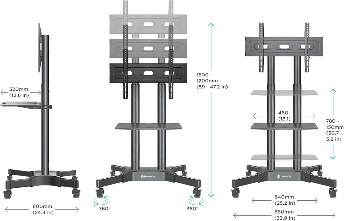 Mobile TV Stand Rolling TV Cart for 40 to 65 Inch LCD LED TV Screens with Wheels Shelves T302256