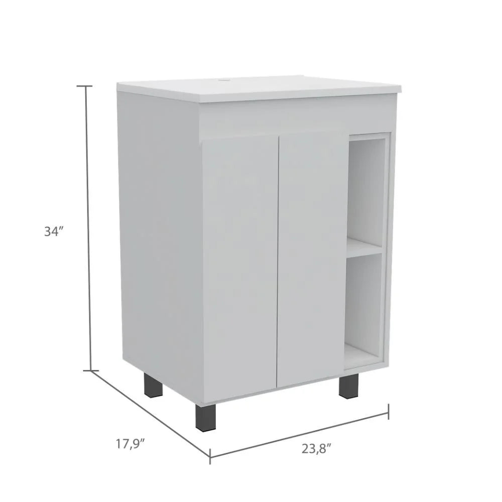 White 2 Piece Bathroom Vanity and Linen Cabinet U948